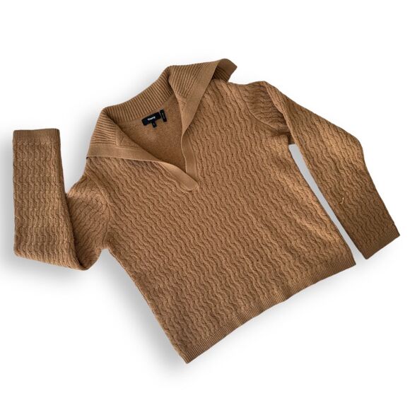 THEORY Wool/Cashmere Cable Knit Sailor V-Neck LS Wm Sweater Sz Lrg EUC - Picture 3 of 7